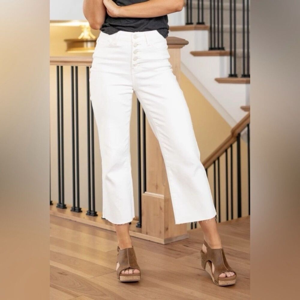 Judy Blue Wide Leg Crop Raw Hem Button Fly White Jeans 88674 Size 20W
